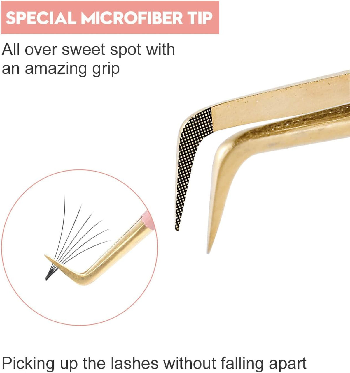 Ms.Queen Lash Extension Tweezers,Diamond Grip 90 Degree False Lashes Tweezers 3D 6D Mink Eyelash