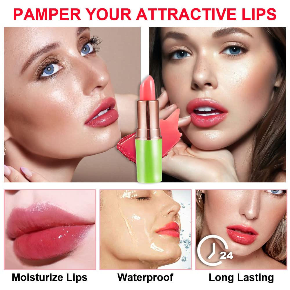 evpct 2Pcs Strawberry Color Changing Lipstick Tinted Lip Balm Gloss Stain Set Magic PH Color