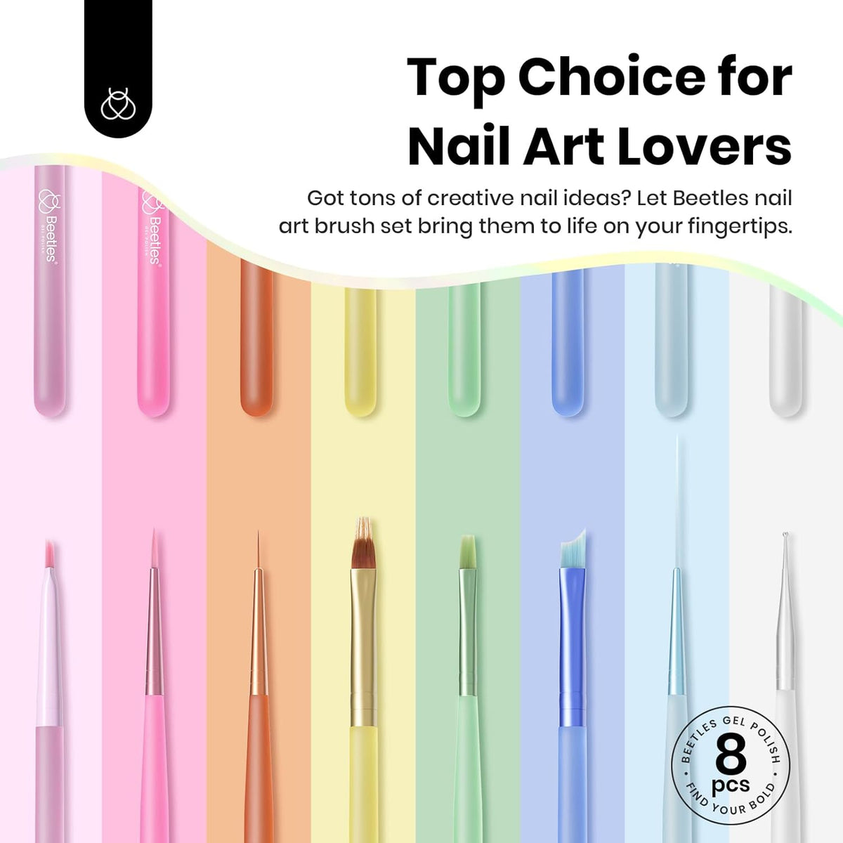 Beetles Nail Art Brushes Set for Gel Polish 8 Pcs - Nail Art Design Pen Fingernail Painting Dotting