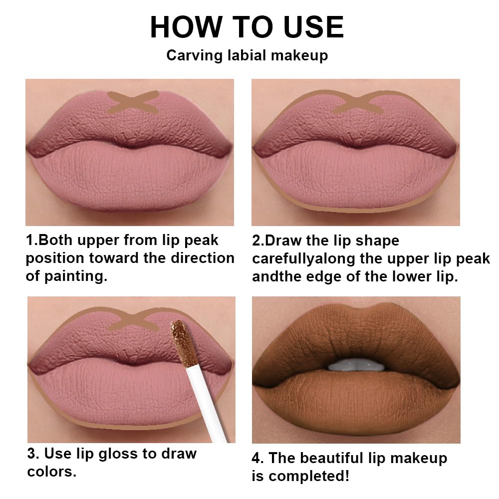 evpct 2Pcs Nude Matte Lip Liner and Lipstick Combo Set for Women, Nude Lip Combo Set Liquid Lips