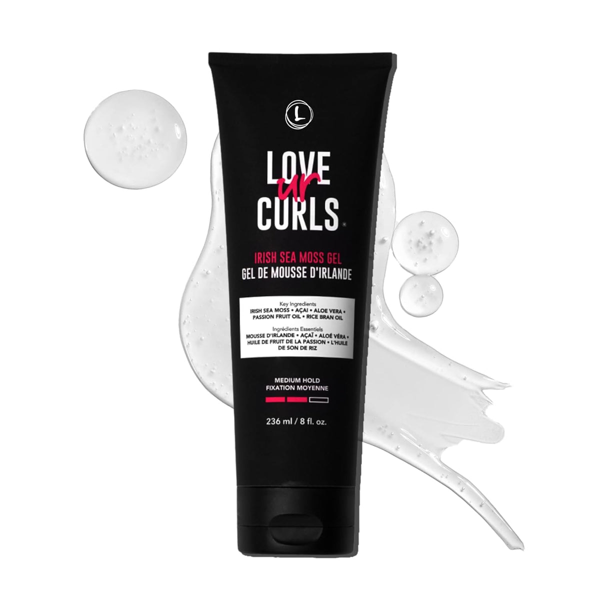 Love Ur Curls Irish Sea Moss Hair Gel, Medium Hold Hair Styling Curling Gel for Defined Curly Hair