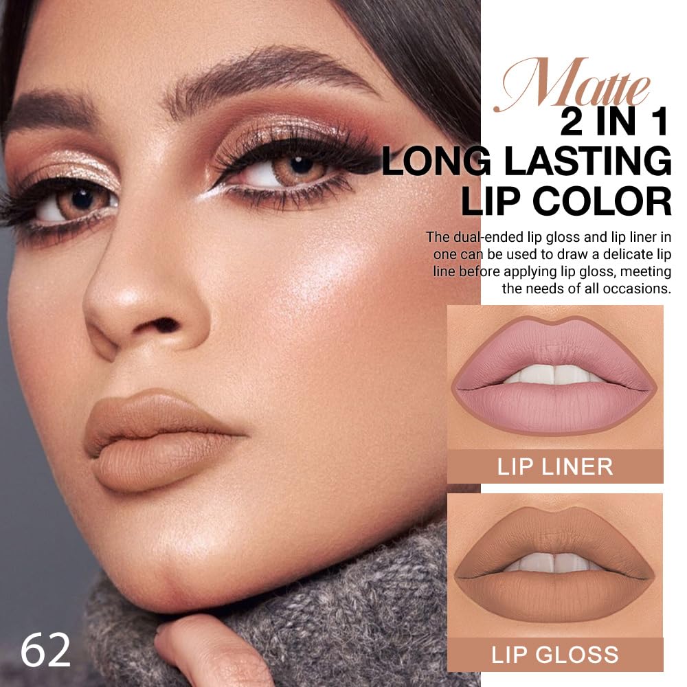 evpct 1Pcs True Nude Matte Lip Liner & Liquid Lipstick Stain Makeup Set for Women, Nude Lip Liner