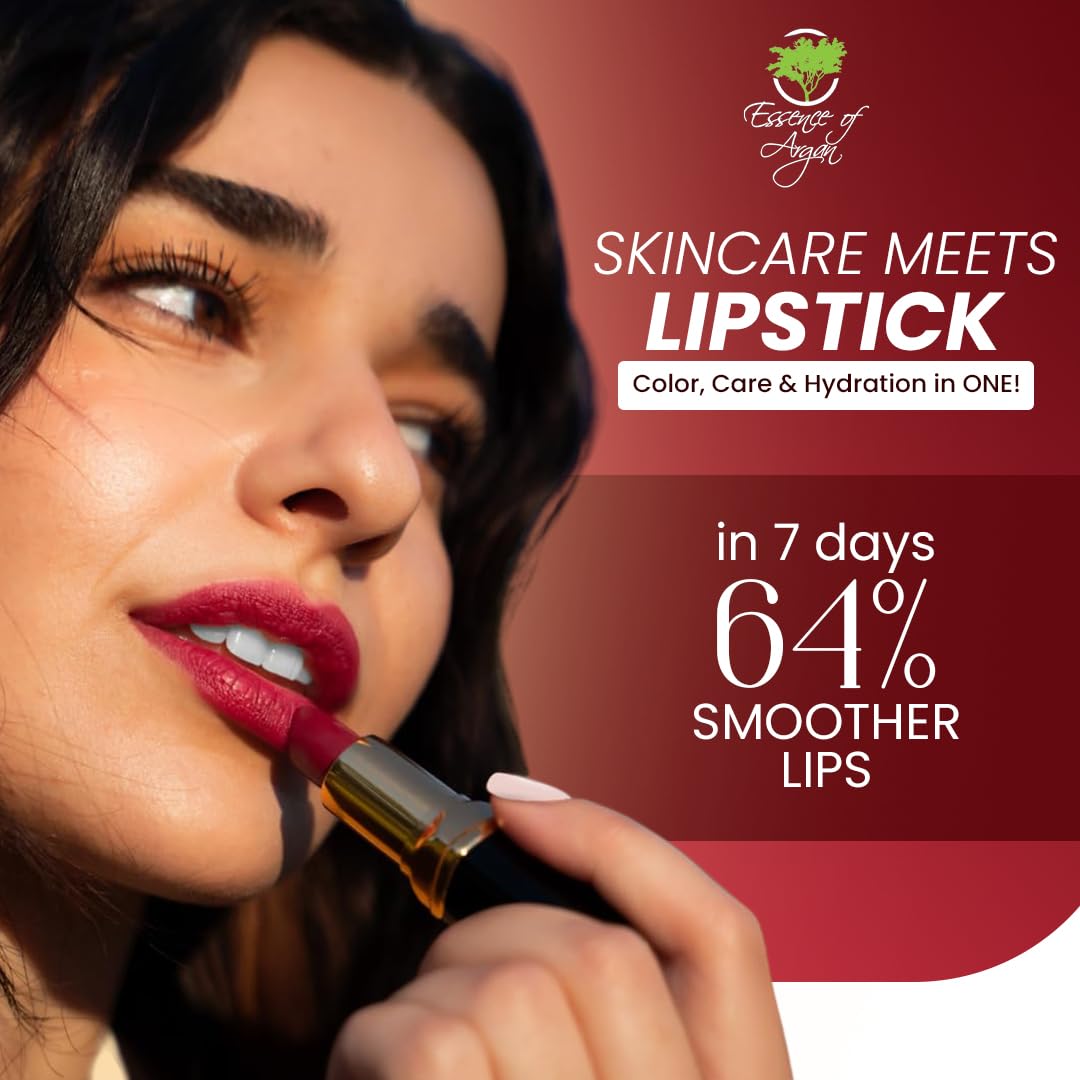 𝗘𝘀𝘀𝗲𝗻𝗰𝗲 𝗼𝗳 𝗔𝗿𝗴𝗮𝗻 Moisturizing Deep Red Lipstick, Tinted Lip Balm with Pure Organic