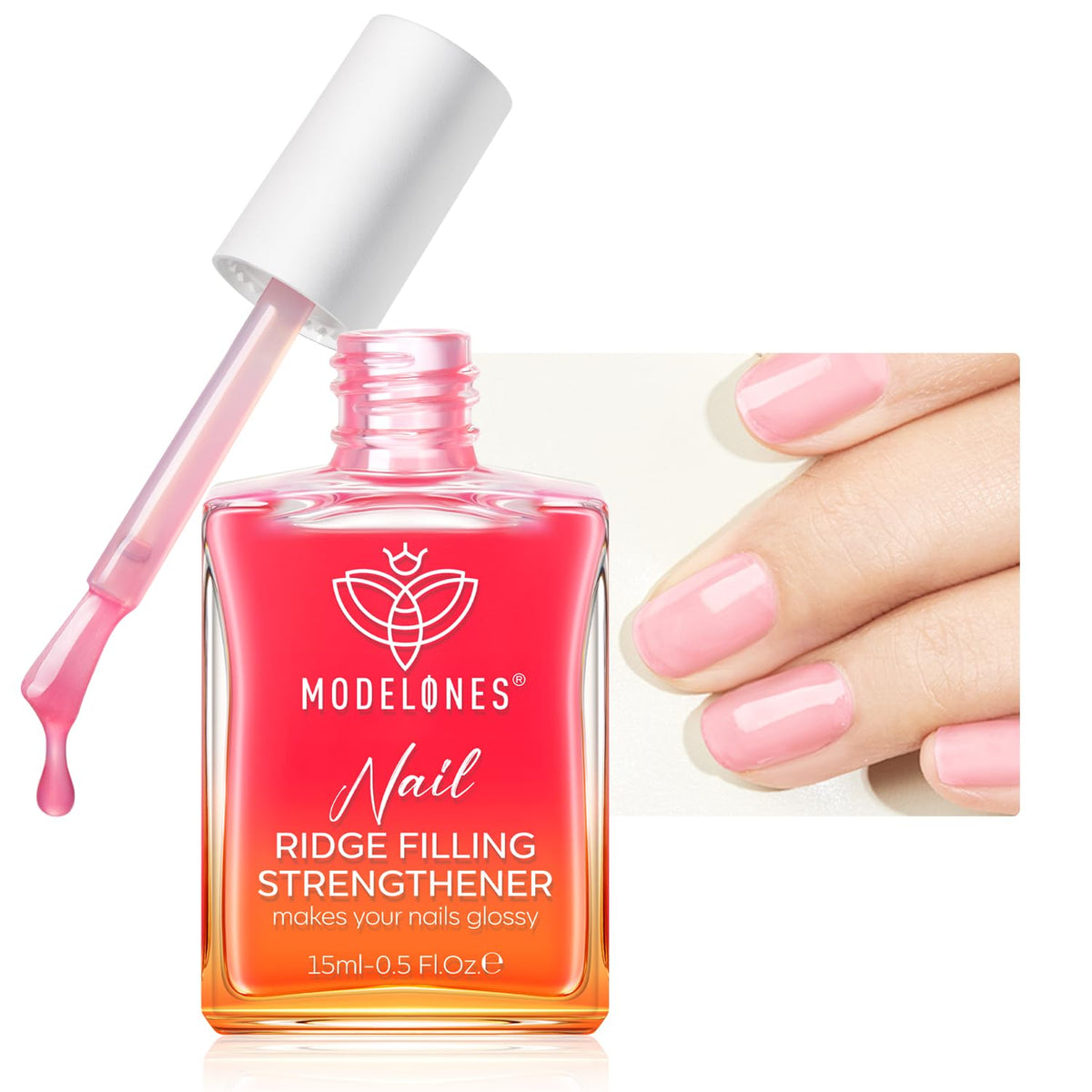 modelones Nail Strengthener Jelly Pink Nail Polish Repair 8-in-One Nail Ridge Filler Nail