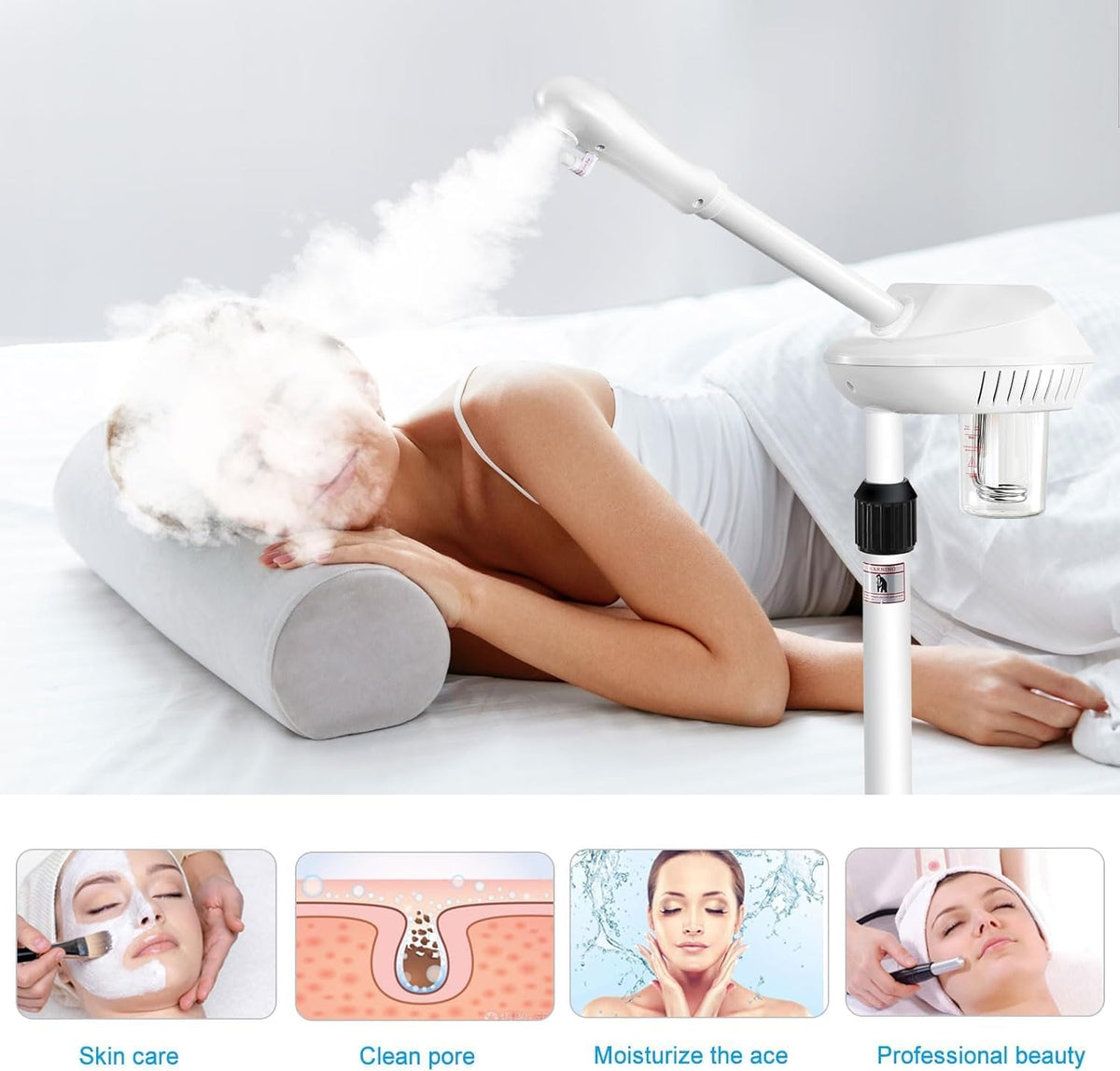 Professional Facial Steamer on Wheels, Esthetician Steamer with Hot Ozone Mist, Stand Face Steamer