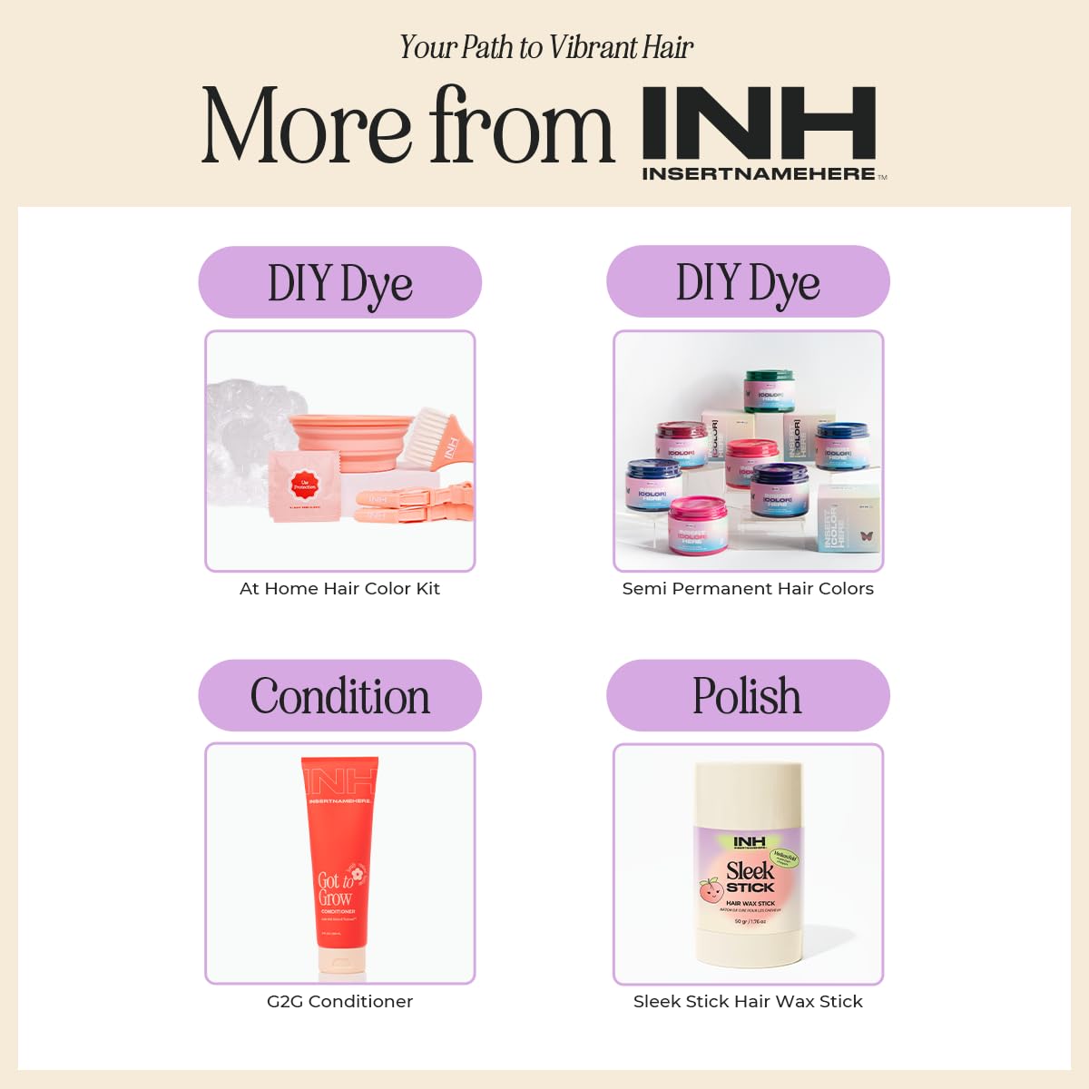 INH Semi Permanent Hair Color | Color Depositing Conditioner | Pink Hair Dye | No Bleach, No