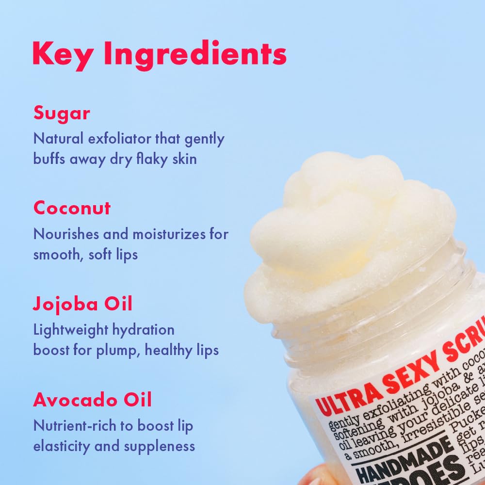 Handmade Heroes 100% Natural Coconut Lip Exfoliator & Lip Mask Gift Set - Gentle Exfoliant Sugar
