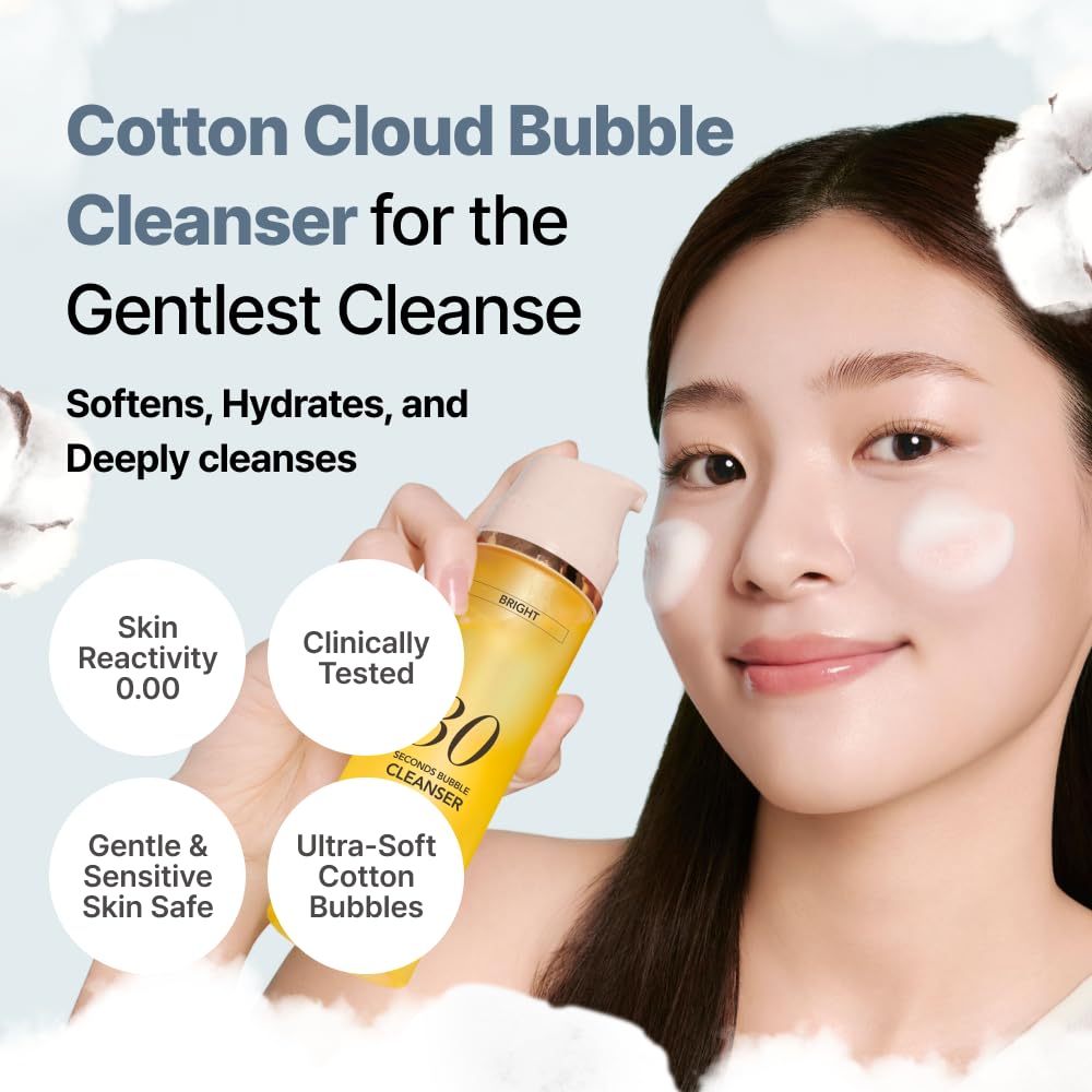 MENOKIN Cotton Cloud Bubble Cleanser [Bright] Vitamin C for Dull Skin & Dark Spots, Low pH for