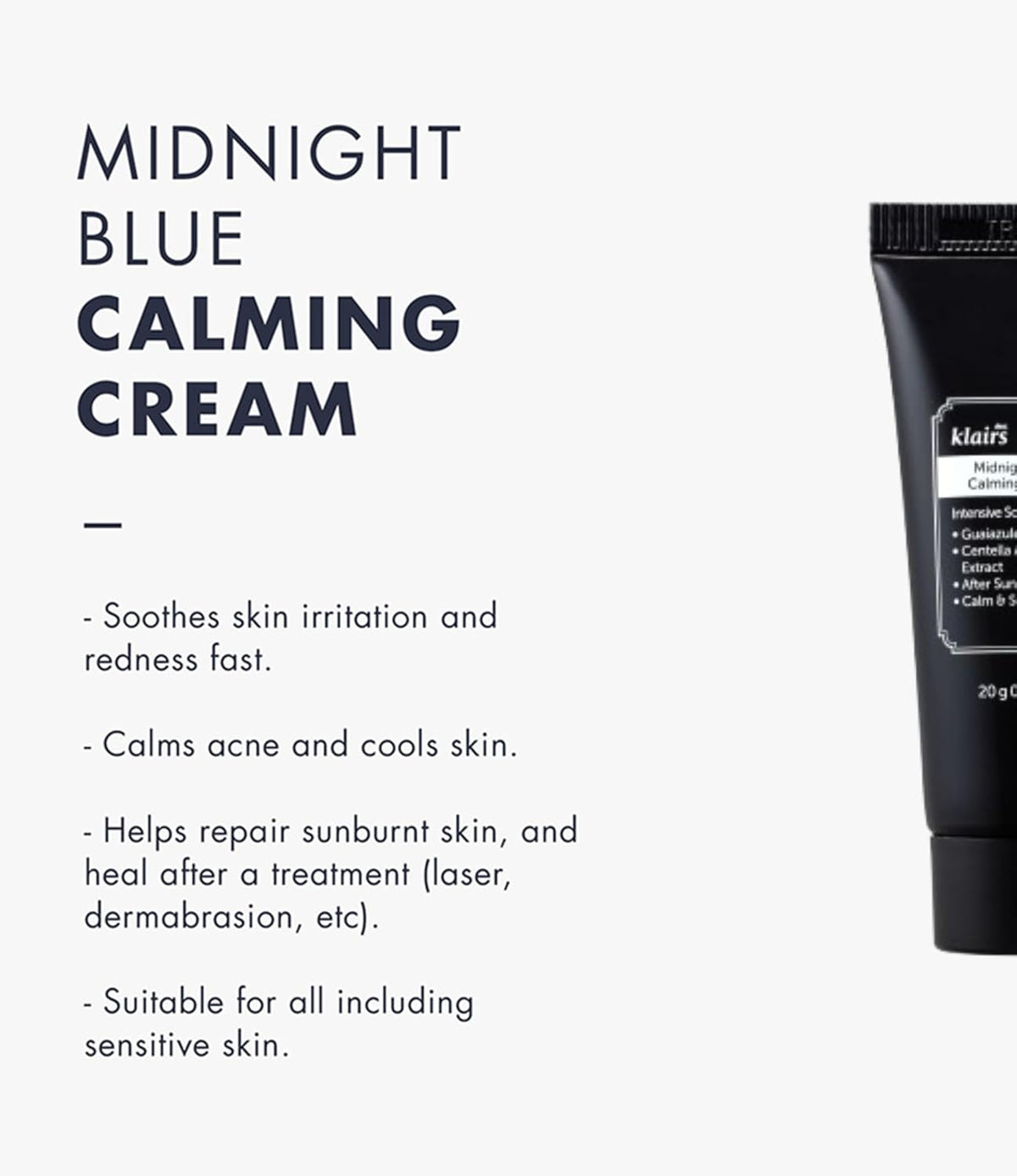 DearKlairs] 0.7 ounce Midnight Blue Calming Cream, Soothing, Redness Relief Moisturizer, Hydrating