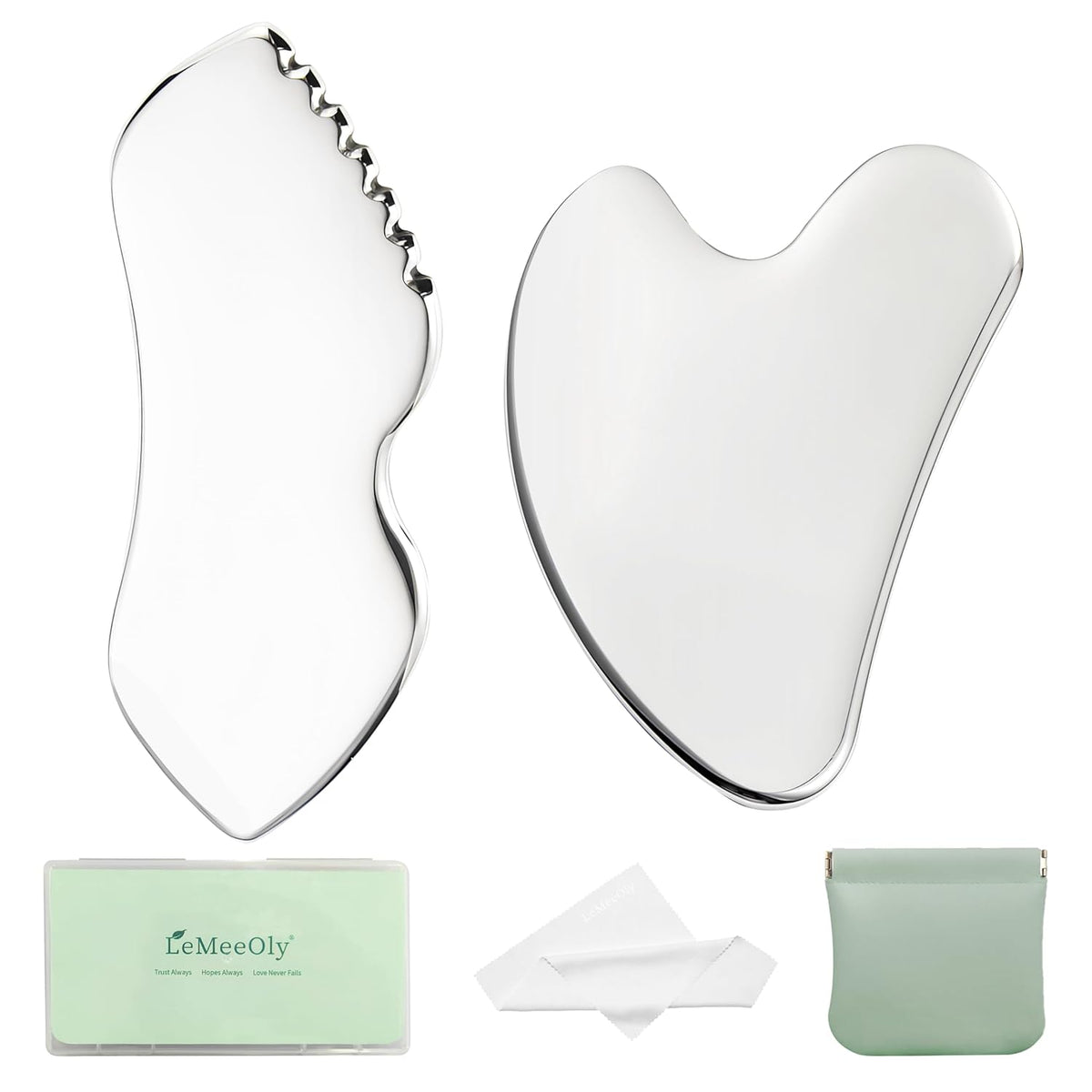 2Pcs Gua Sha Facial Tools Stainless Steel, Detailer GuaSha Set for Face Neck, Natural Skin Care