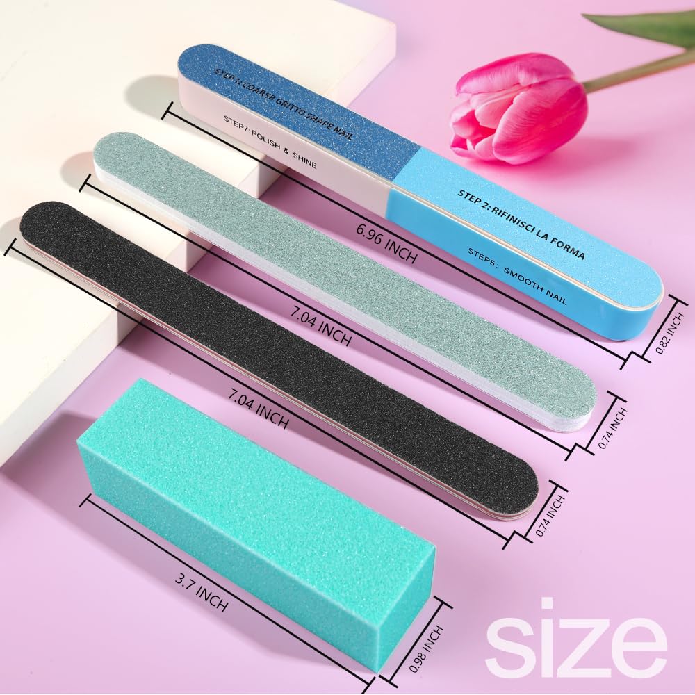 FANDAMEI Nail Files and Buffers, 20PCS Nail File Kit. Rectangular Nail Buffer Block & 100/180 Grit