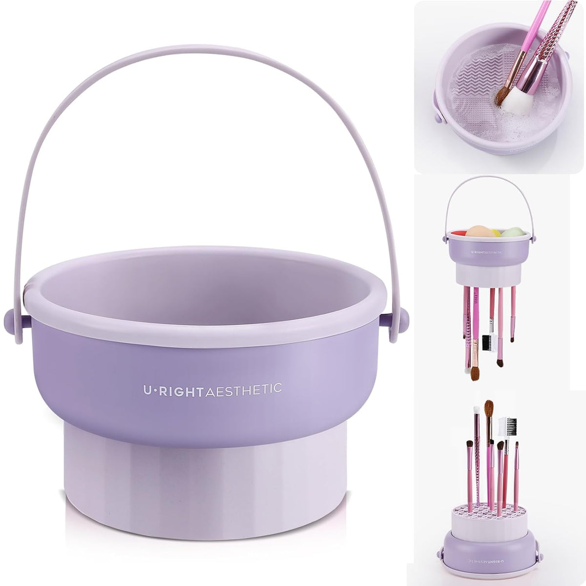 Makeup Brush Cleaner Mat 3 in 1 Silicone Makeup Brush Cleaner Bowl Cosmetic Brushes Cleaning Tool