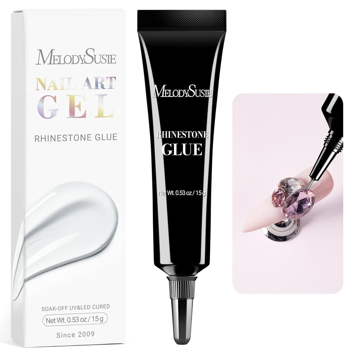 MelodySusie 15g Pinpoint Nail Rhinestone Glue for Nails Super Strong Gel for Nail Charms Gems 3D