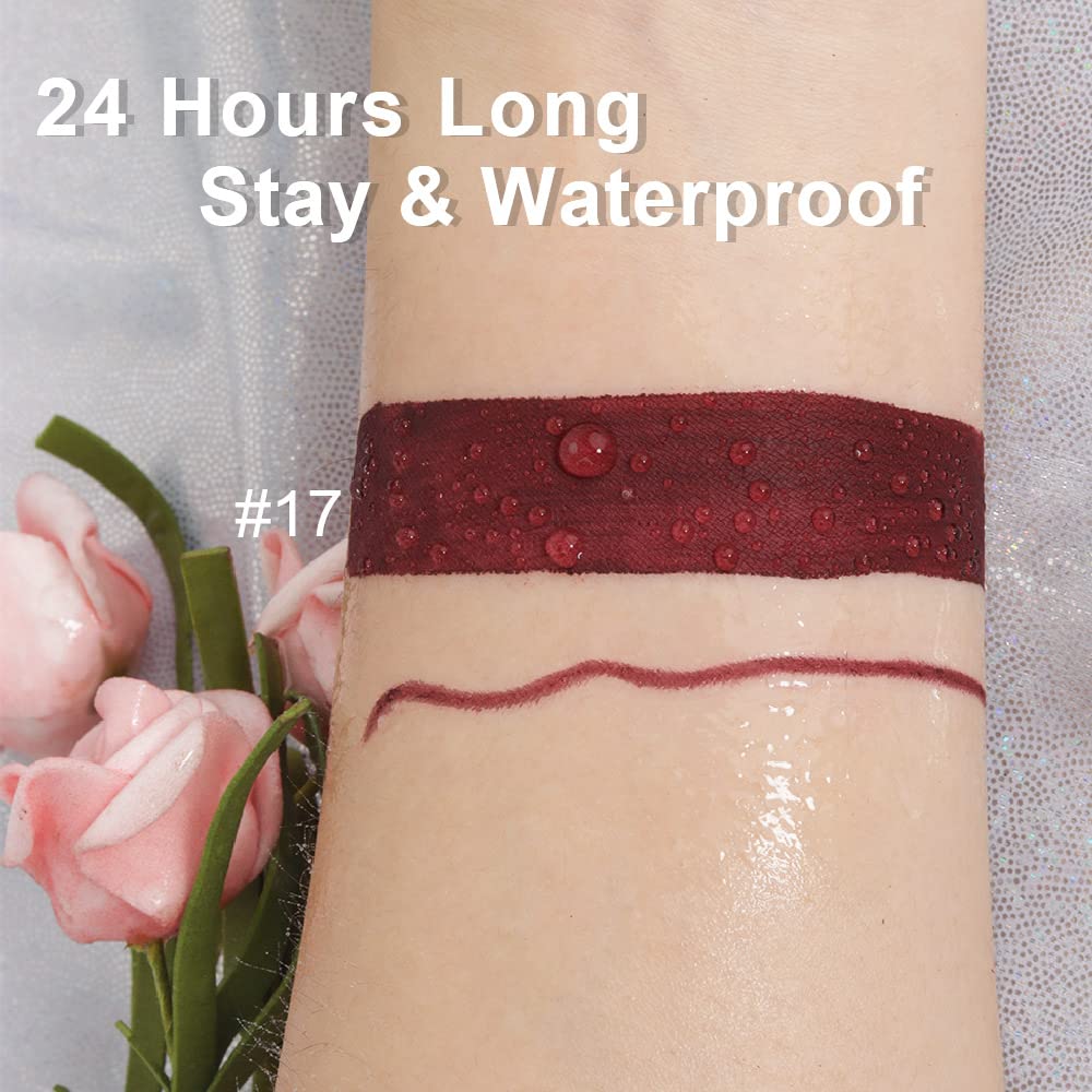 evpct 2Pcs Dark Deep Burgundy Red Matte Lipstick and Lip Liner Makeup Set for Women Dark Blood Red