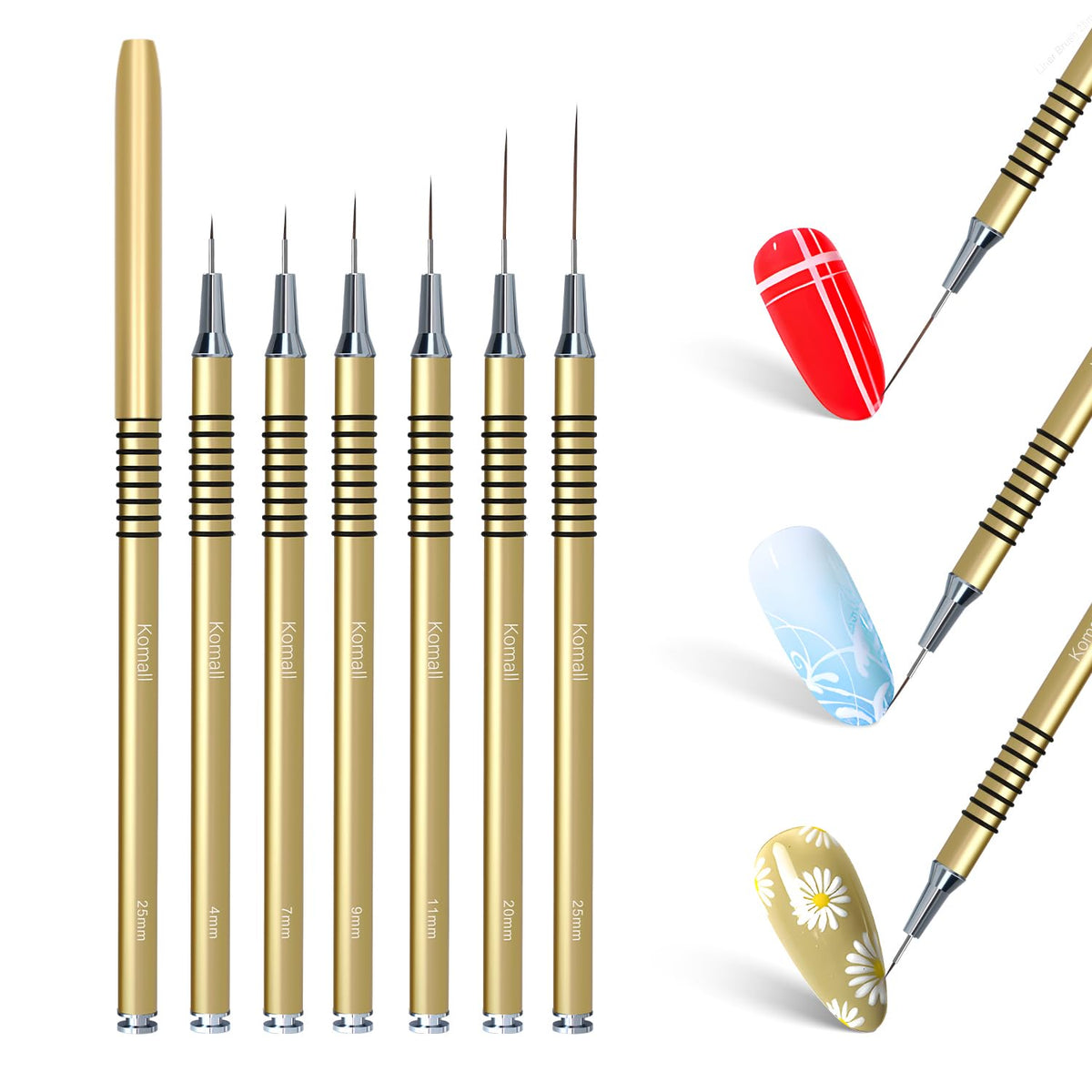 Metallic Nail Art Brushes, 6Pcs Non Slip Liner Brush Set, UV Gel Polish Painting Art Design Pen for