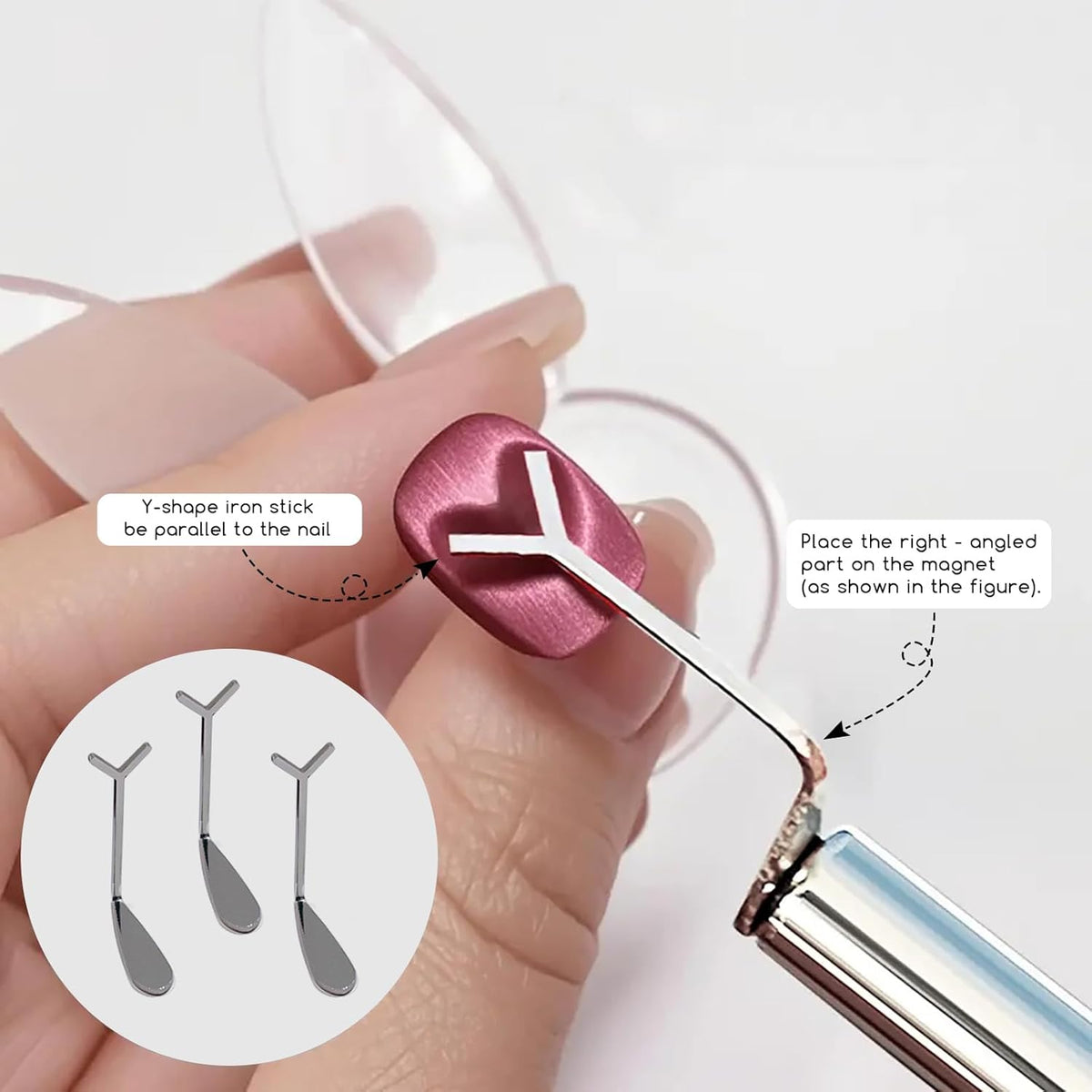 24 Pcs Cat Eye Magnet for Nails + 3 Y-Shaped Metal Brackets for Heart Cat Eye Effect Cylindrical