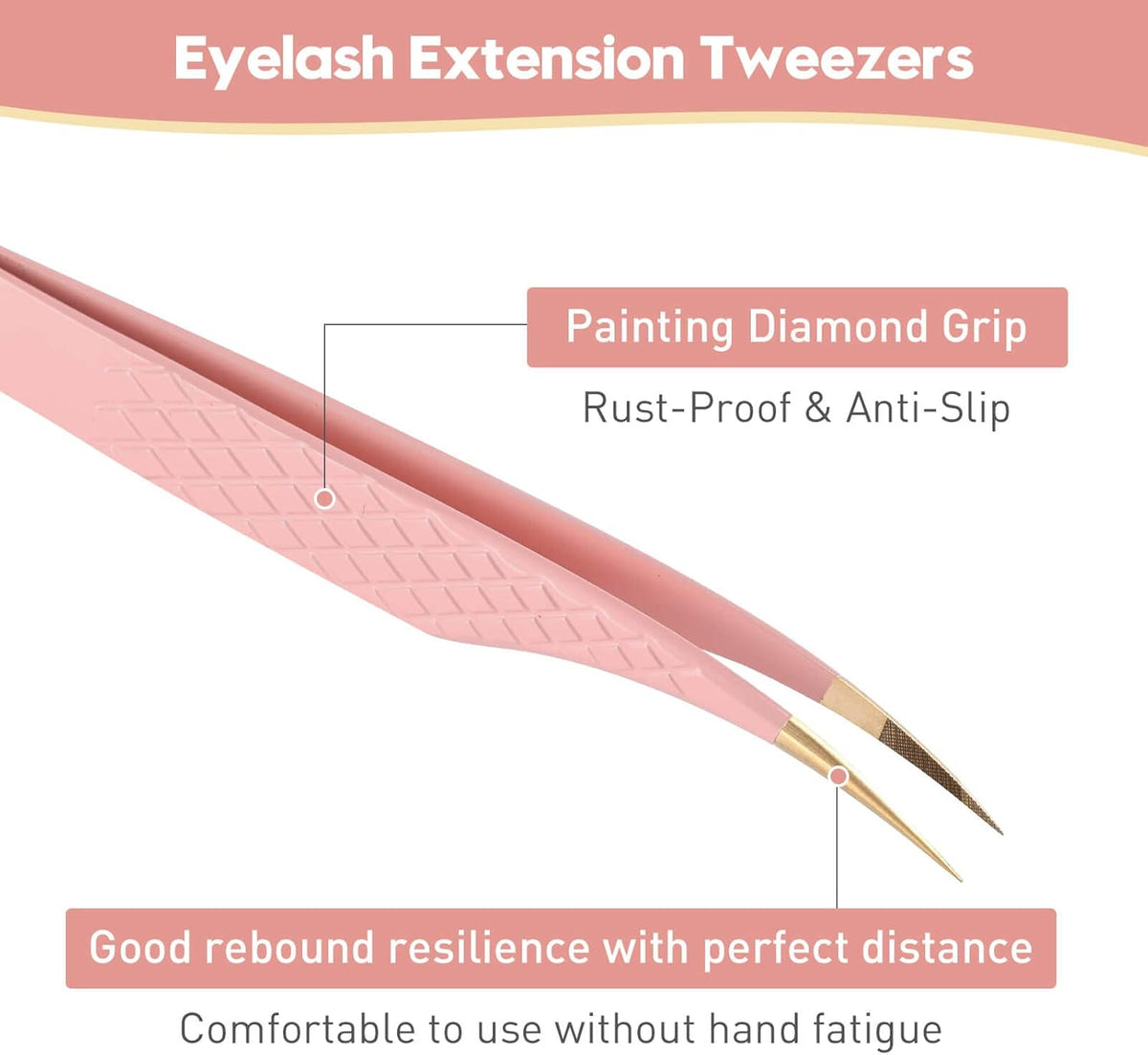 Ms.Queen Lash Tweezers for Eyelash Extensions,Precision 3Pcs Fiber Tip Grip 90 Degree L-Shaped Boot