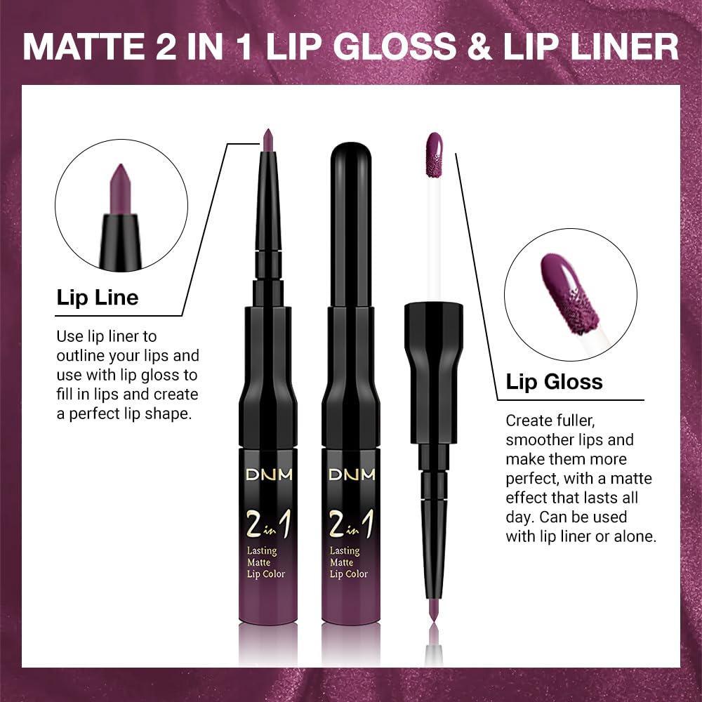 evpct 1Pcs Dark Purple Plum Matte Lip Liner and Liquid Lipstick Stain Makeup Set for women, Purple