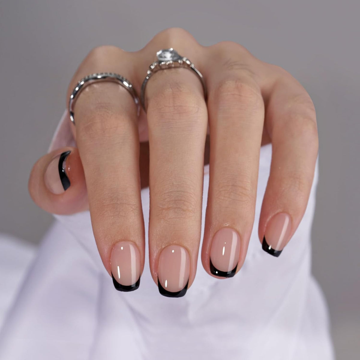 French Tip Press On Nails - BTArtbox Jelly Square Fake Nails with Nail Glue, Reusable