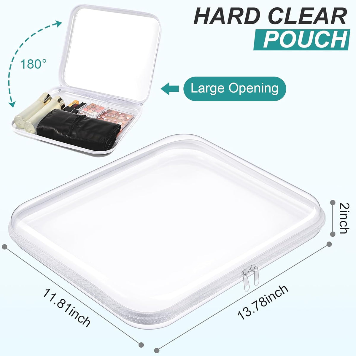 Hoolerry 3 Pcs Clear Hard Zipper Case Plastic Pouch Transparent Hard Case Clear Makeup Bag Portable