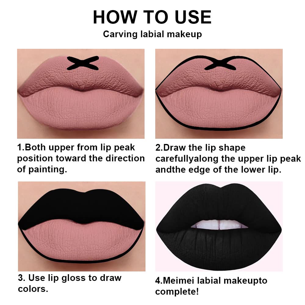 evpct 2Pcs Black Matte Liquid Lipstick and Lip Liner Gloss Stain Pencil Makeup Set Long Lasting