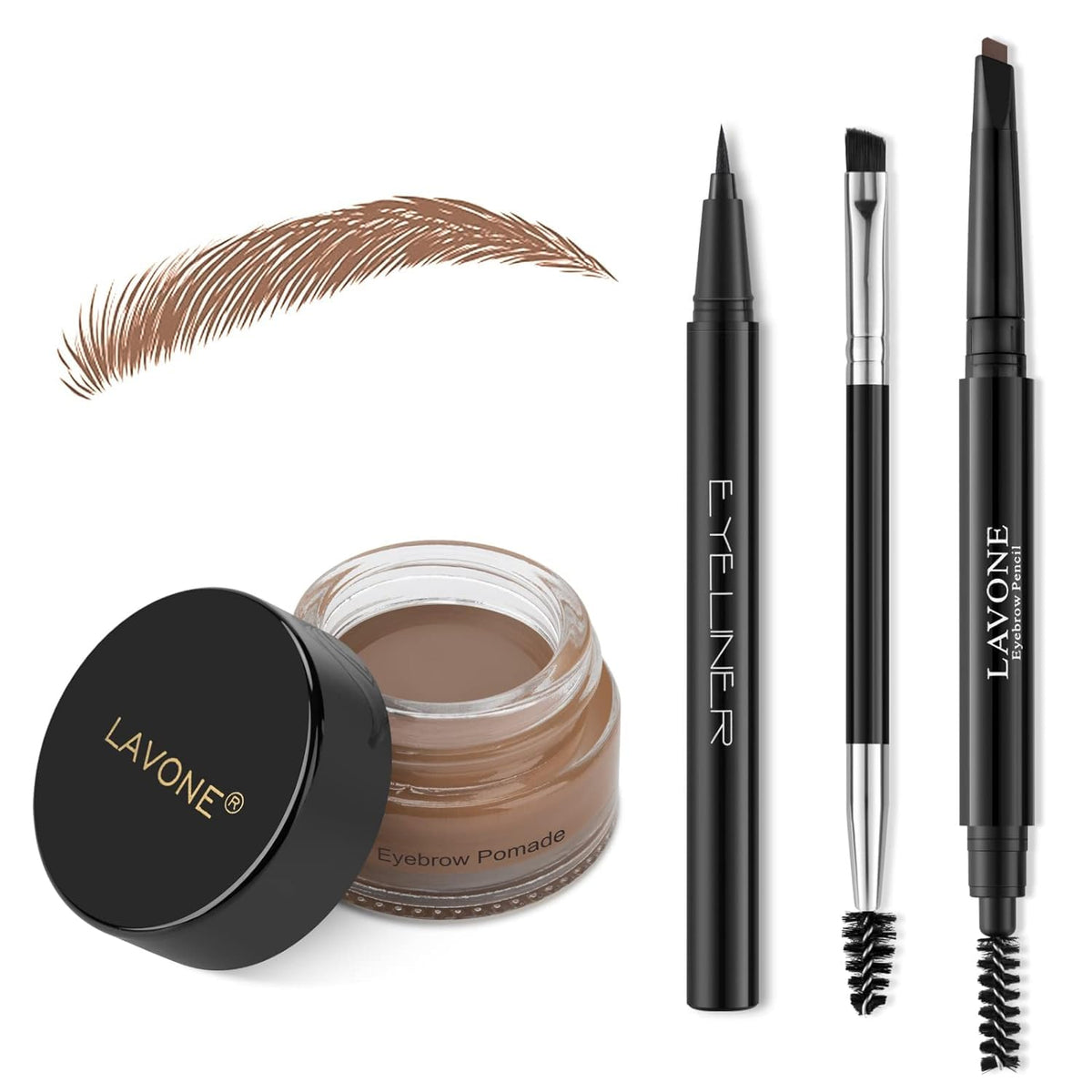 LAVONE Eyebrow Stamp Pencil Kit - Trio for Brows, Waterproof Pencil, Eyeliner, Pomade, Brush