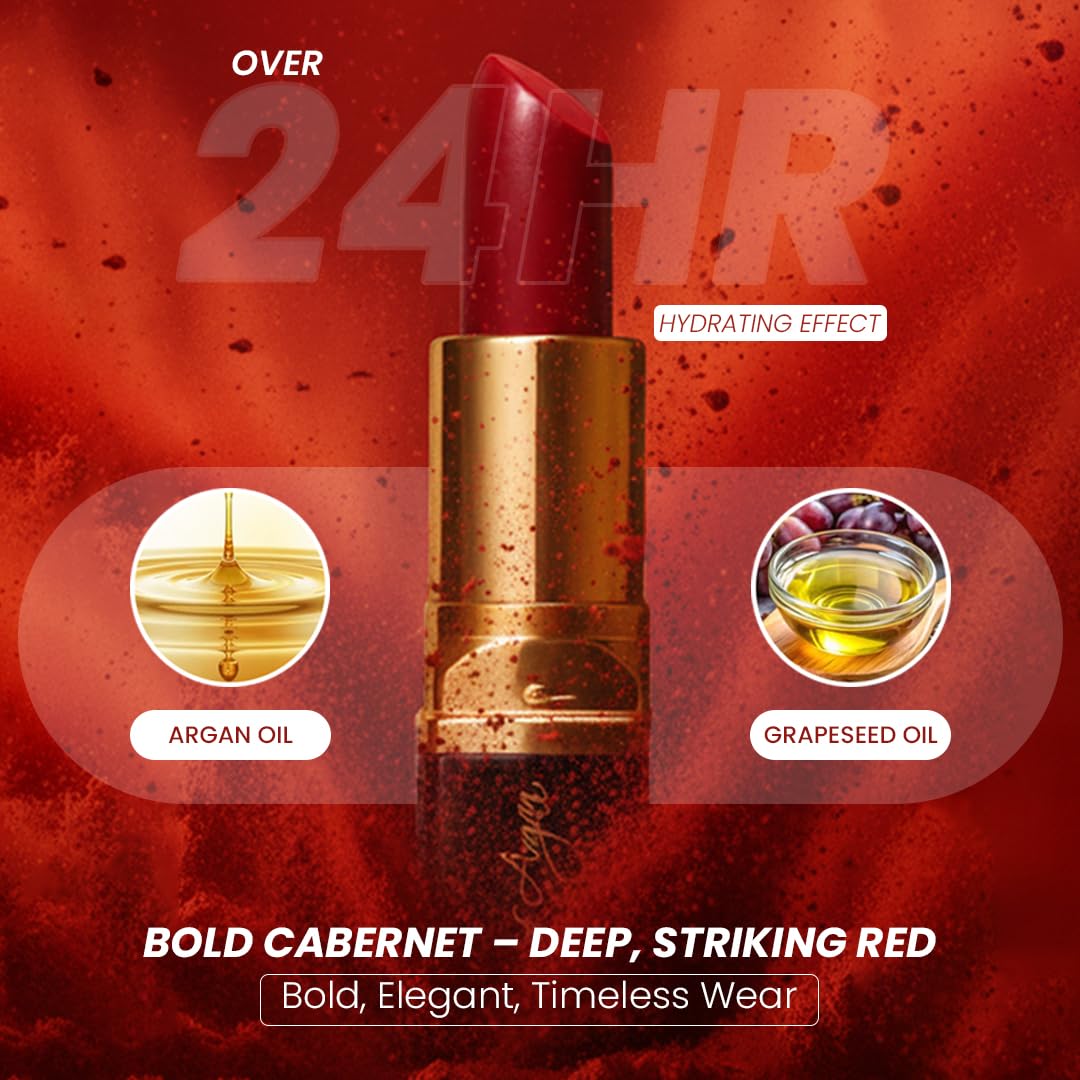 𝗘𝘀𝘀𝗲𝗻𝗰𝗲 𝗼𝗳 𝗔𝗿𝗴𝗮𝗻 Moisturizing Deep Red Lipstick, Tinted Lip Balm with Pure Organic