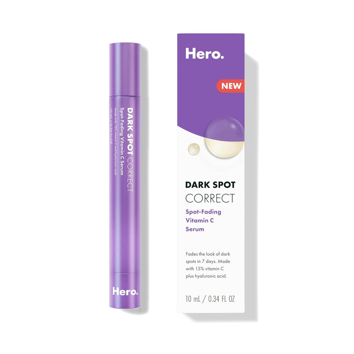Hero Cosmetics Dark Spot Correct Spot-Fading 15% Vitamin C plus Hyaluronic Acid Serum. Improves the