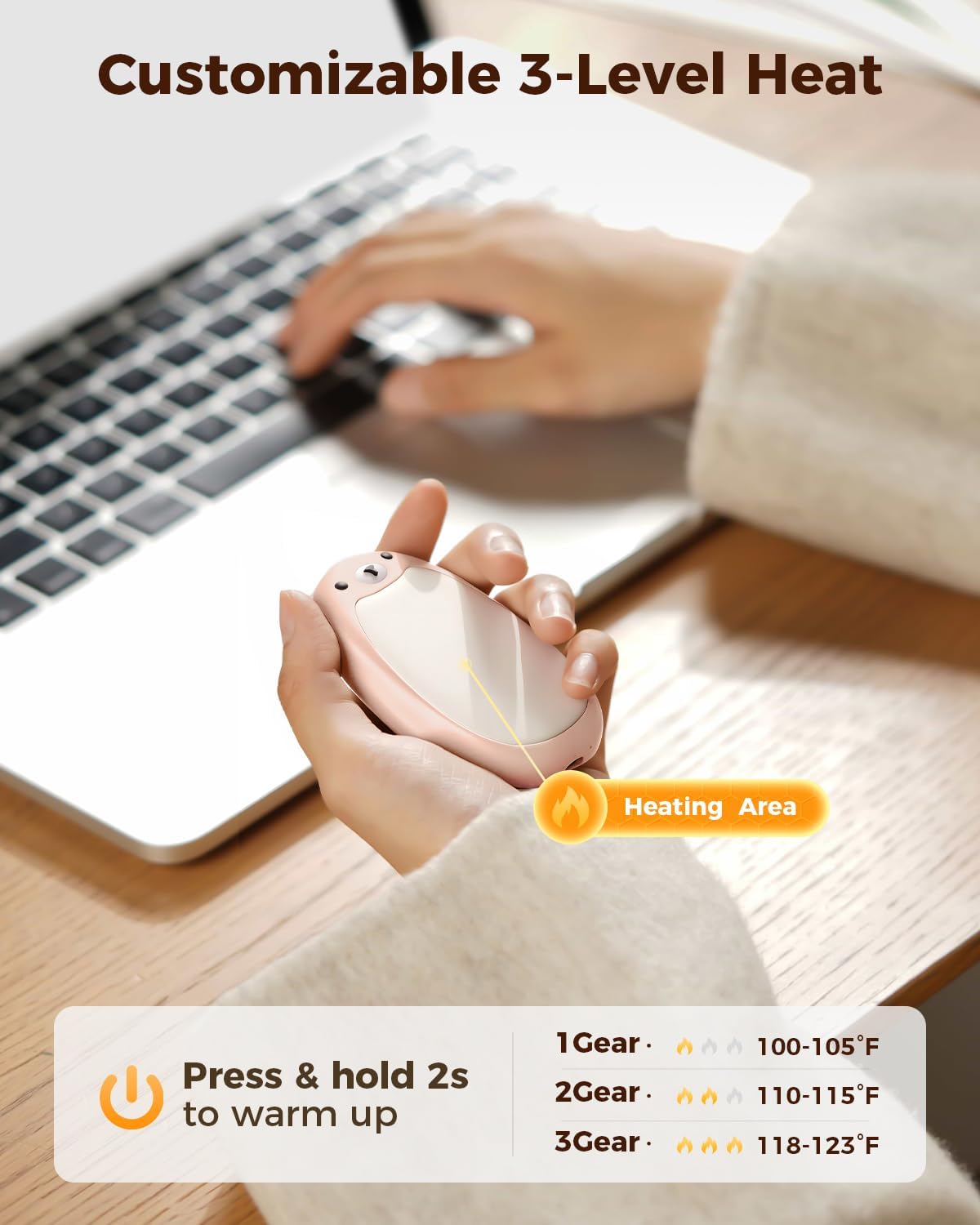 SWEETFULL Hand Warmers Rechargeable – Cute Bear, 2 Pack Magnetic Hot Hands, Reusable Electric