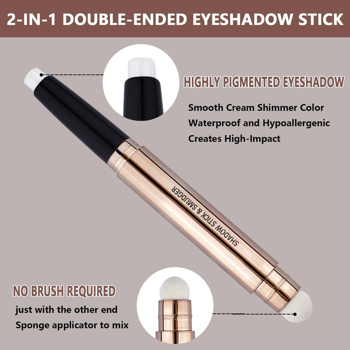 White Eyeshadow Stick Makeup, Highlighter Matte Cream Eye Shadow Pencil, Waterproof Hypoallergenic