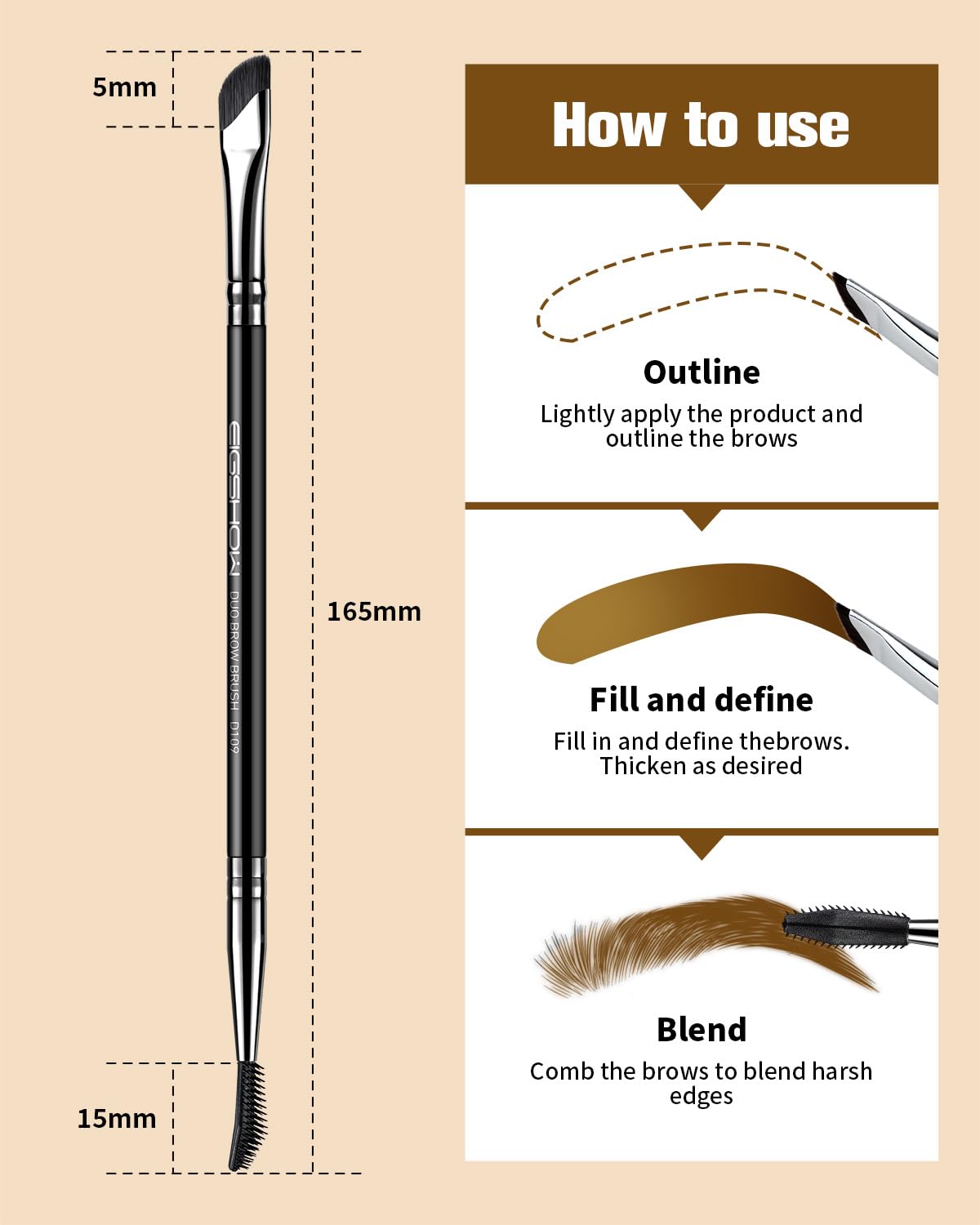 EIGSHOW Dual-Ended Precision Eyebrow Brush and Comb for Eyeliner Lining, Sculpting Brows