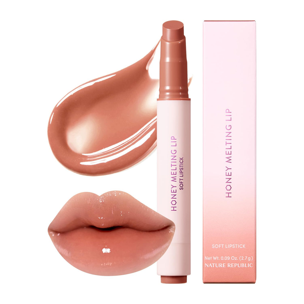 Nature Republic HONEY MELTING LIP (17 ROSE BEIGE) SOFT LIP STICK, Hydrating Gloss, Moisturizing