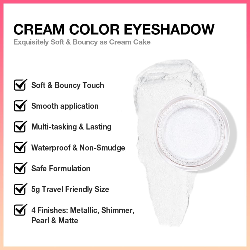 Kaely Single Cream Eyeshadow Pot, Pearl White Sparkle Eye Shadow for Older Women High Pigmented