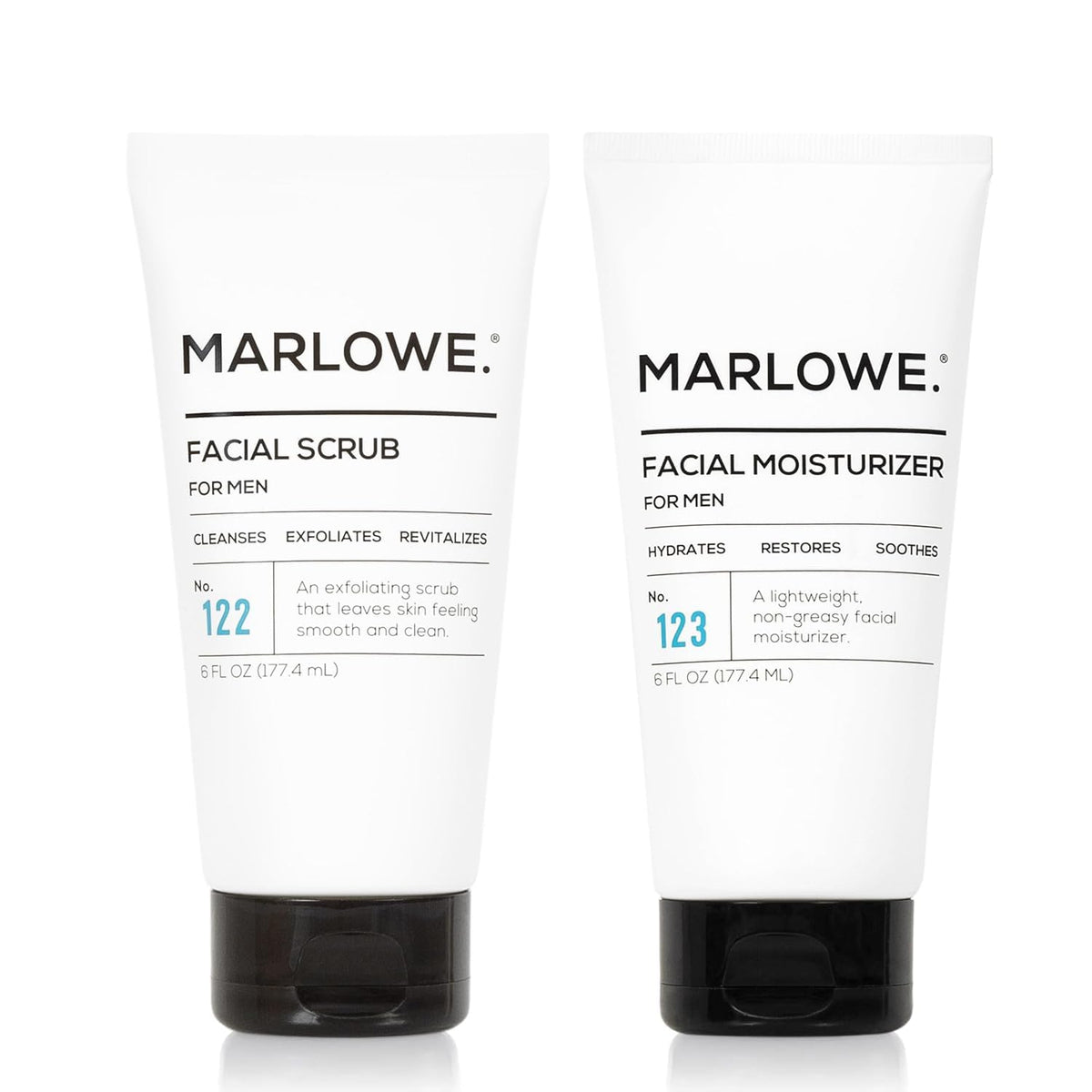 MARLOWE. Skin Care Set, No. 122 Facial Scrub 6 oz & No. 123 Facial Moisturizer 6 oz with Natural