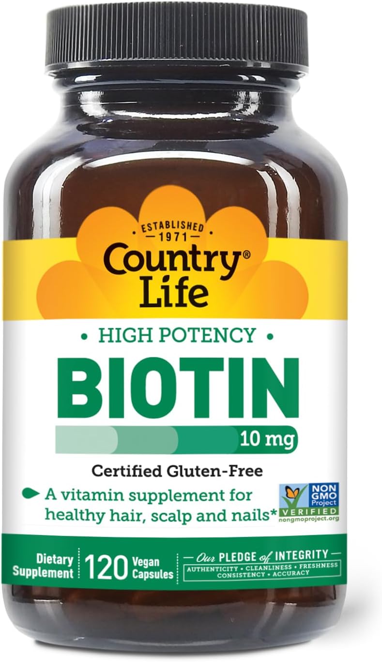 Country Life High-Potency Biotin 10mg - Vegan & Gluten-Free Biotin Supplement for Skin & Nails
