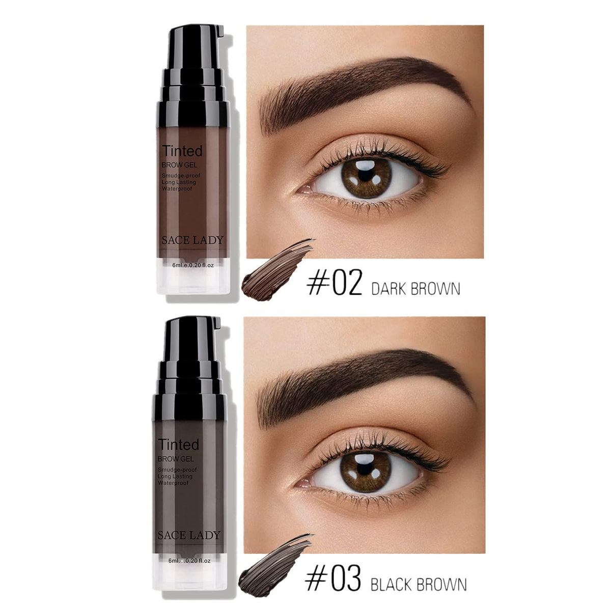 2 Colors Long Lasting Eyebrow Gel Set with Eyebrow Brushes for Waterproof Eyebrow Make Up, Eyebrow