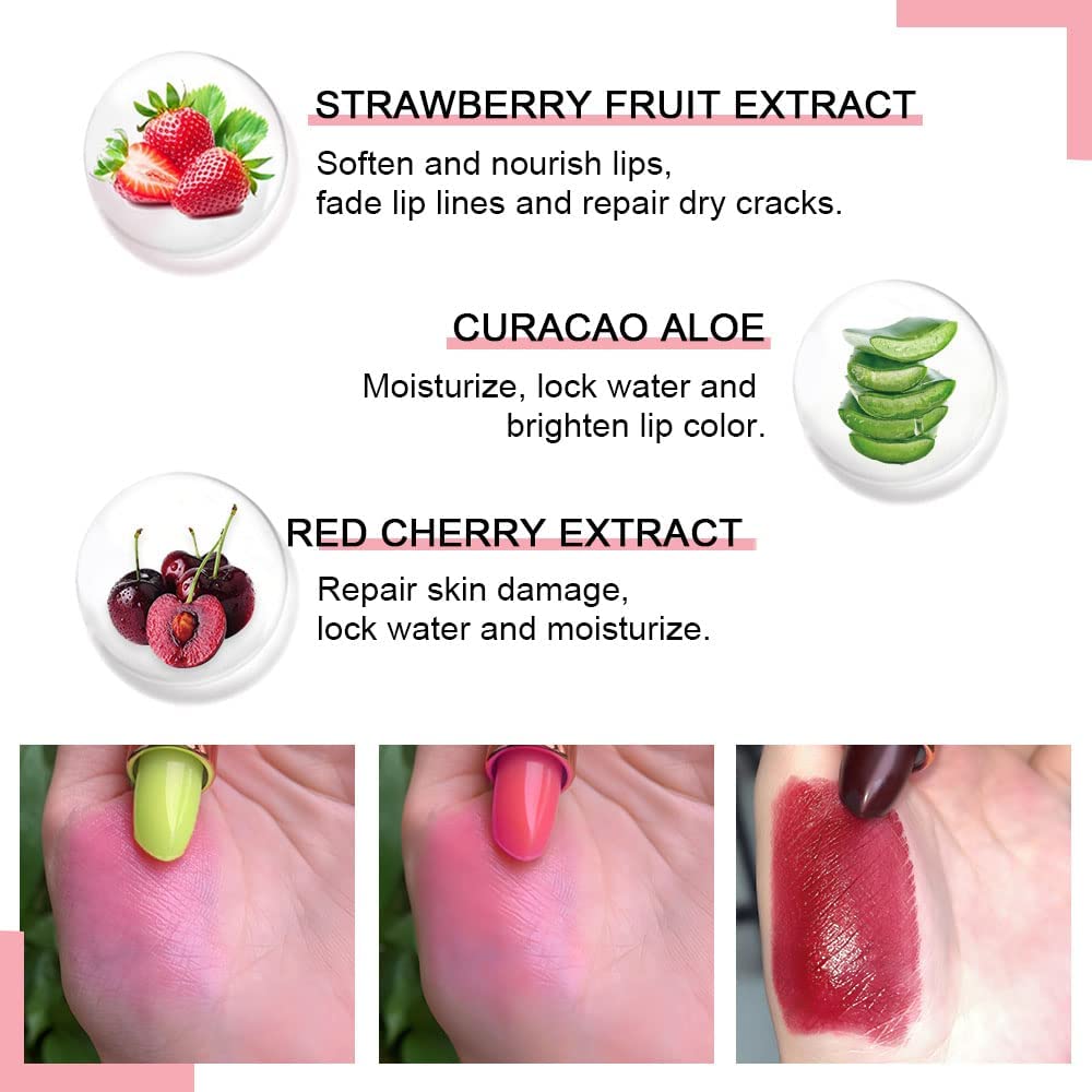 evpct 3Pcs Magic Color Changing Lipstick 24 Hours Original for Women Lasting Waterproof, Aloe Vera