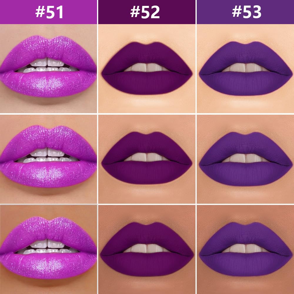 evpct 3Pcs Lavender Dark Violet Purple Matte Lip Liner & Liquid Lipstick Stain Makeup Set for
