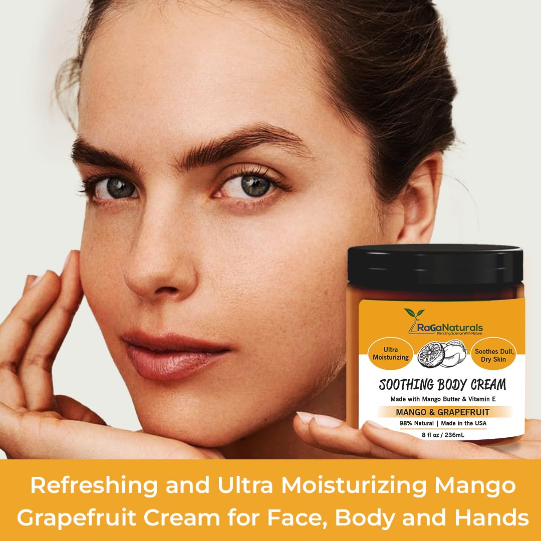 RaGaNaturals Mango Butter Hand & Body Cream for Dry Skin - All Natural, Tropical, Smell Good