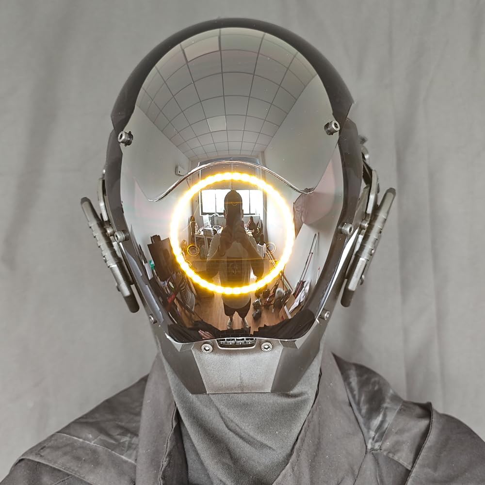 KYEDAY Punk Mask Cosplay for Men, LED Round Light Mask for Women Cosplay Halloween Fit Party Music