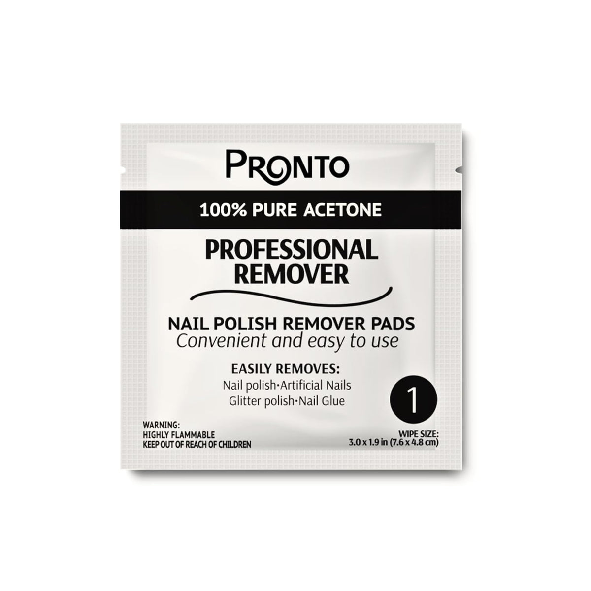 Pronto Acetone Nail Polish Remover Pads, 10 Pcs. Individually Wrapped Acetone Wipes, Pure Acetone