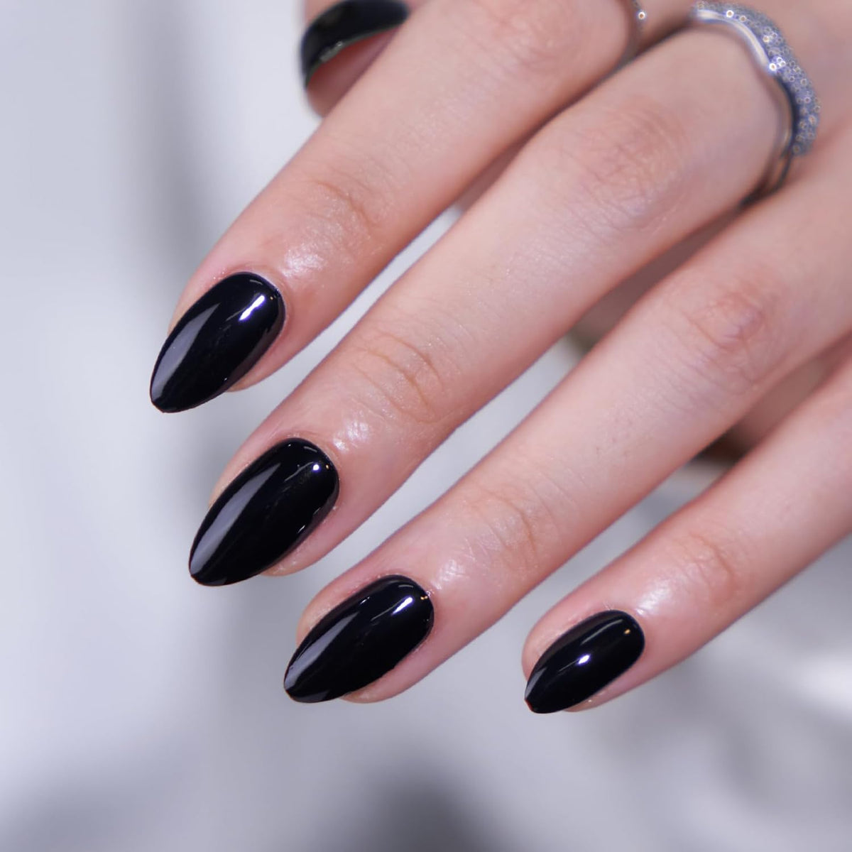 Black Press On Nails Almond - BTArtbox Short Press On Nails with Nail Glue, Fit Perfectly & Natural