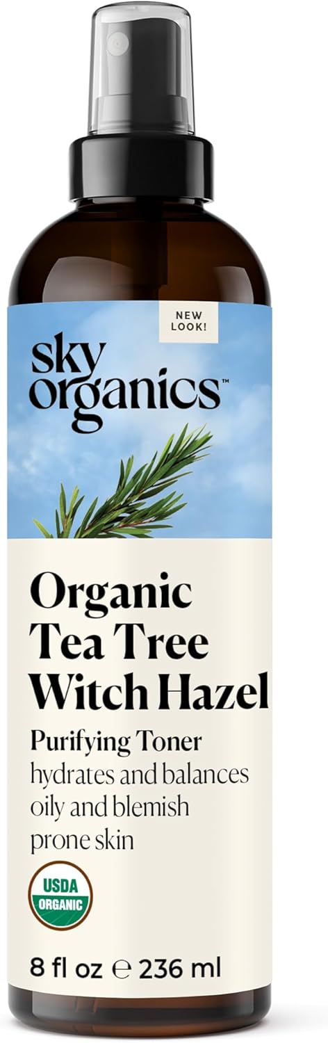 Sky Organics Organic Tea Tree & Witch Hazel for Face, Purifying Facial Toner to Hydrate, Soothe