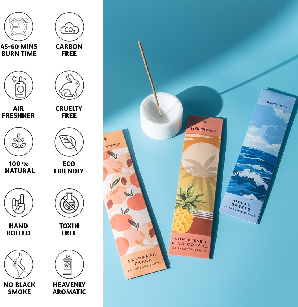 Folkulture Incense Sticks with Holder | Set of 6 (120) Organic Fall Insence-Sticks with 45 Mins