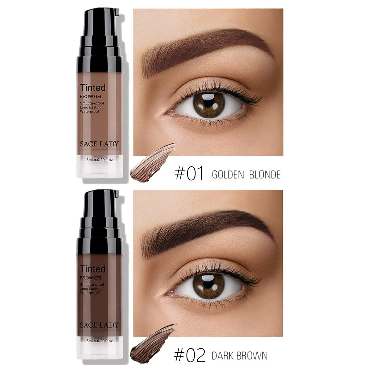 2 Colors Long Lasting Eyebrow Gel Set with Eyebrow Brushes for Waterproof Eyebrow Makeup, Eyebrow