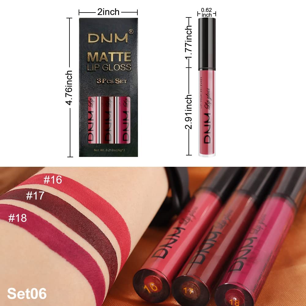 evpct 3Pcs Dark Red Purple Matte 24-hour Liquid Lipstick Sets, Matte Lipstick Lip Stain Long