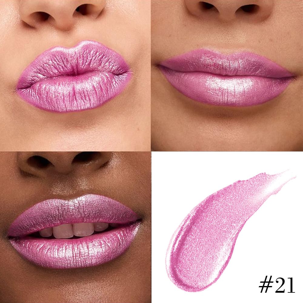 evpct Pink Metallic Glitter Lip Liner and Lipstick Combo Lip Gloss Stain Set Makeup for Women Long