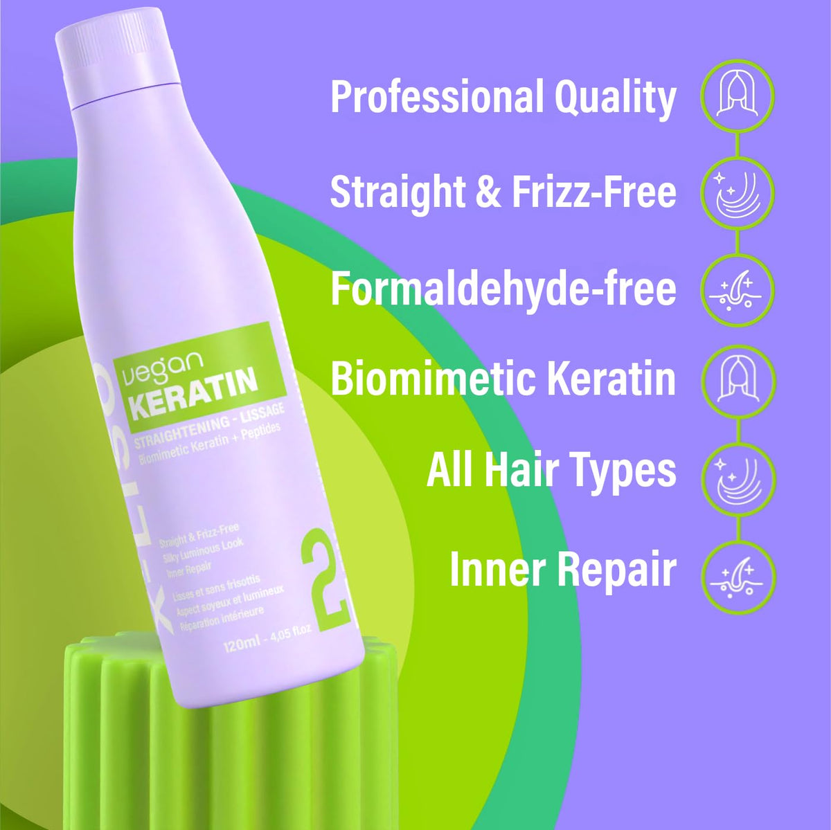 Brazilian Keratin Hair Treatment – Smoothing and Straightening kit, Formaldehyde–free, Frizz-Free