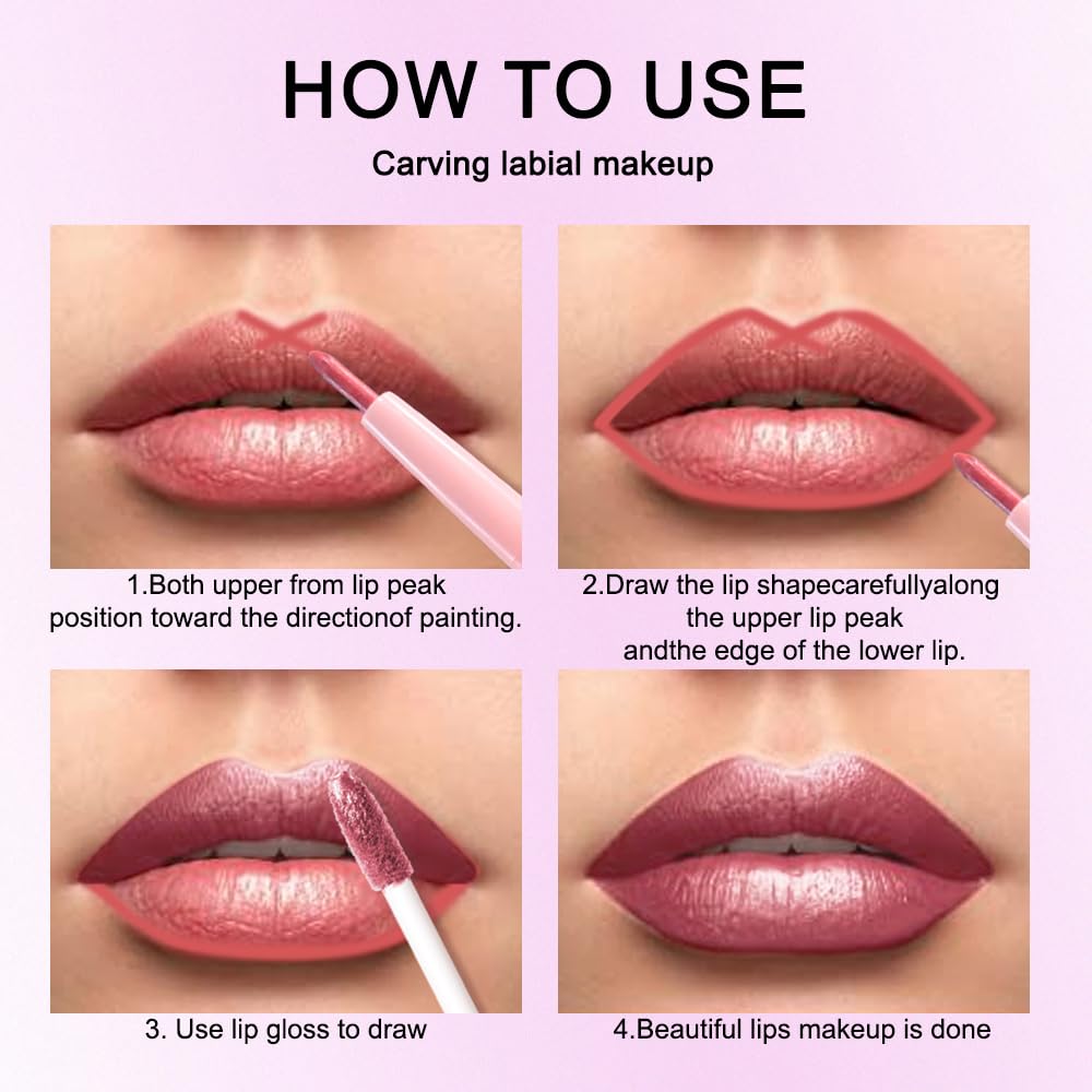 evpct Mauve Pink Metallic Glitter Lip Liner and Lipstick Combo Lip Gloss Stain Set Makeup for Women
