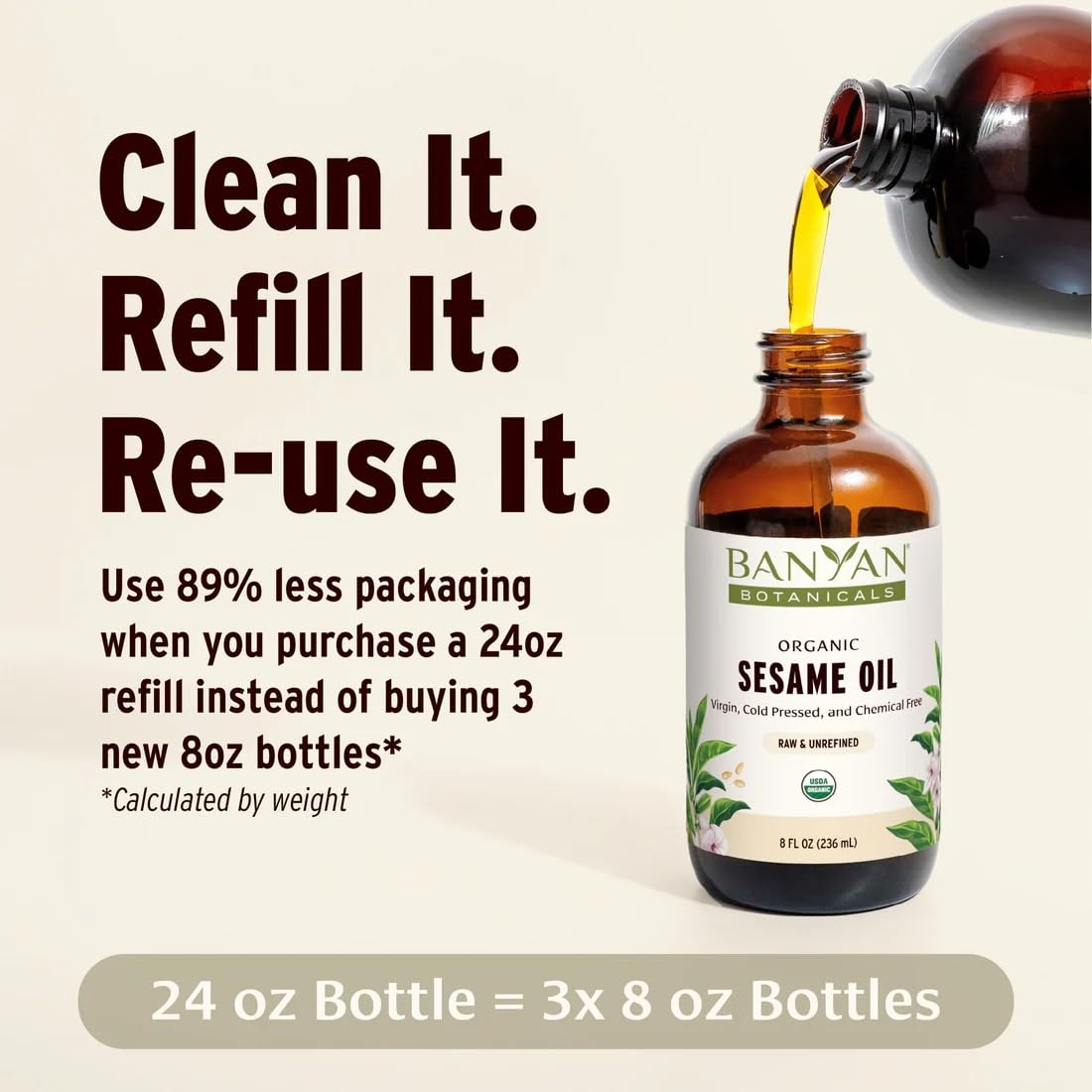 Banyan Botanicals Sesame Oil – Organic & Unrefined Sesame Oil for Skin, Body, Hair & More